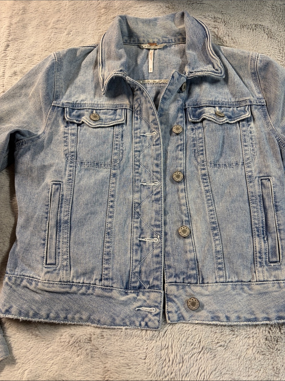 Free People Light Blue Denim Jacket with Button Front